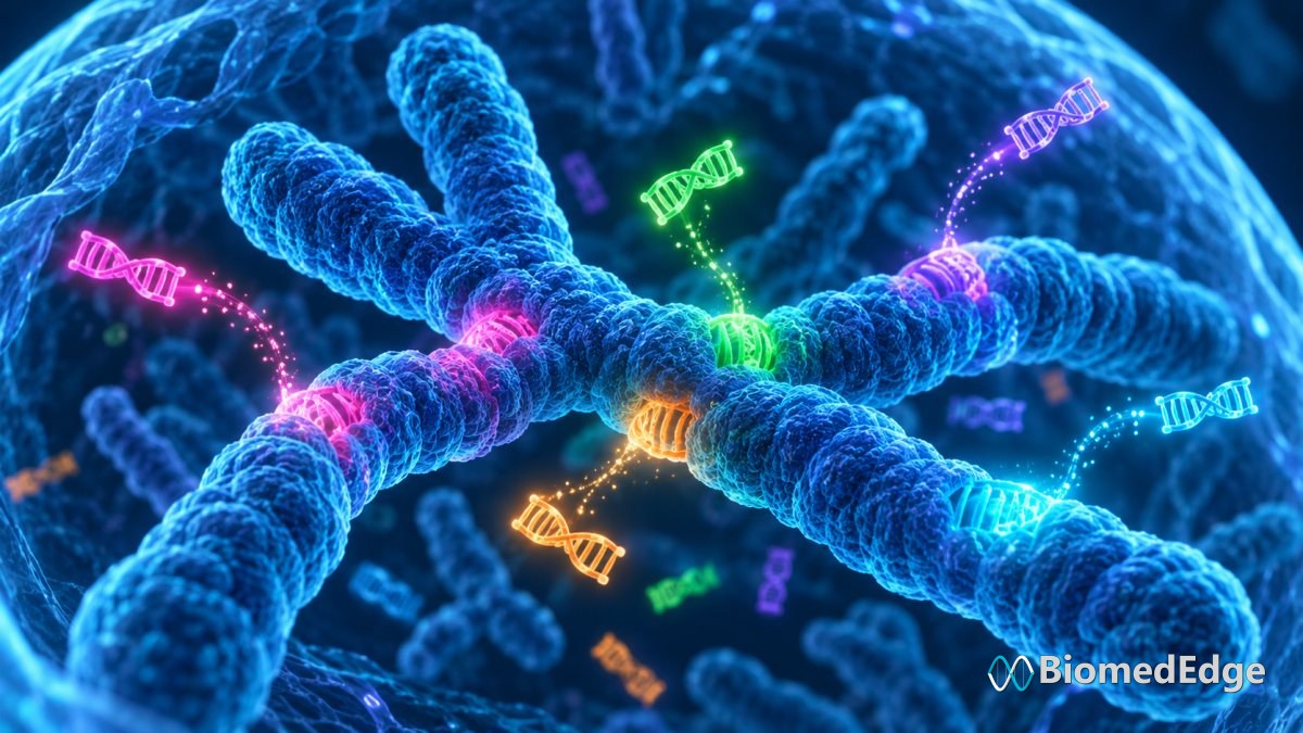 Illustration: barcoded gene cassettes integrating at random into the genomes of a population of cultured cells.